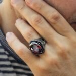 Handmade Sterling Silver Men's Ring: Oval Red Ruby Gemstone - Image 2
