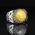 Handmade Sterling Silver Men's Ring: Genuine Yellow Amber Stone