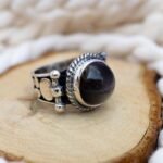 Vintage Black Star Sapphire Ring 925 sterling silver cabochon gemstone jewelry
