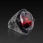 Handmade Sterling Silver Men's Ring: Oval Red Ruby Gemstone - Image 3
