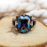 Mystic Topaz Ring: Emerald-Cut Sterling Silver Gothic Statement - Image 3