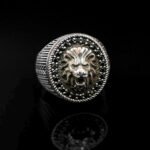 Sterling Silver Lion Ring: Black Onyx Stone, Gothic Warrior Jewelry