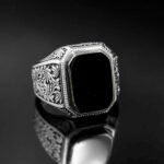 Black Onyx Sterling Silver Signet Ring - Square Stone, Mens Jewelry