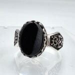 Handmade Sterling Silver Mens Ring: Oval Black Onyx Gemstone - Image 5