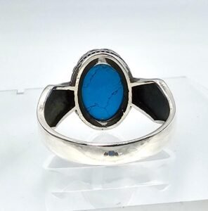 Blue Turquoise Sterling Silver Ring - Handmade Statement Pinky Ring - Image 10