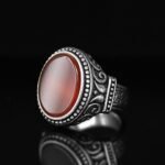 Handmade Sterling Silver Red Agate Ring: Vintage Art Deco Style - Image 2