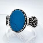 Blue Turquoise Sterling Silver Ring - Handmade Statement Pinky Ring - Image 5