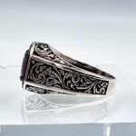 Handmade Sterling Silver Mens Ring: Princess Cut Red Ruby Stone - Image 8
