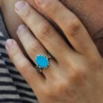 Blue Turquoise Sterling Silver Ring - Handmade Statement Pinky Ring - Image 4
