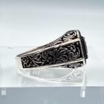 Handmade Sterling Silver Mens Ring: Princess Cut Red Ruby Stone - Image 9