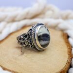 Zebra Jasper Ring for Men: Sterling Silver Rustic Tribal Band
