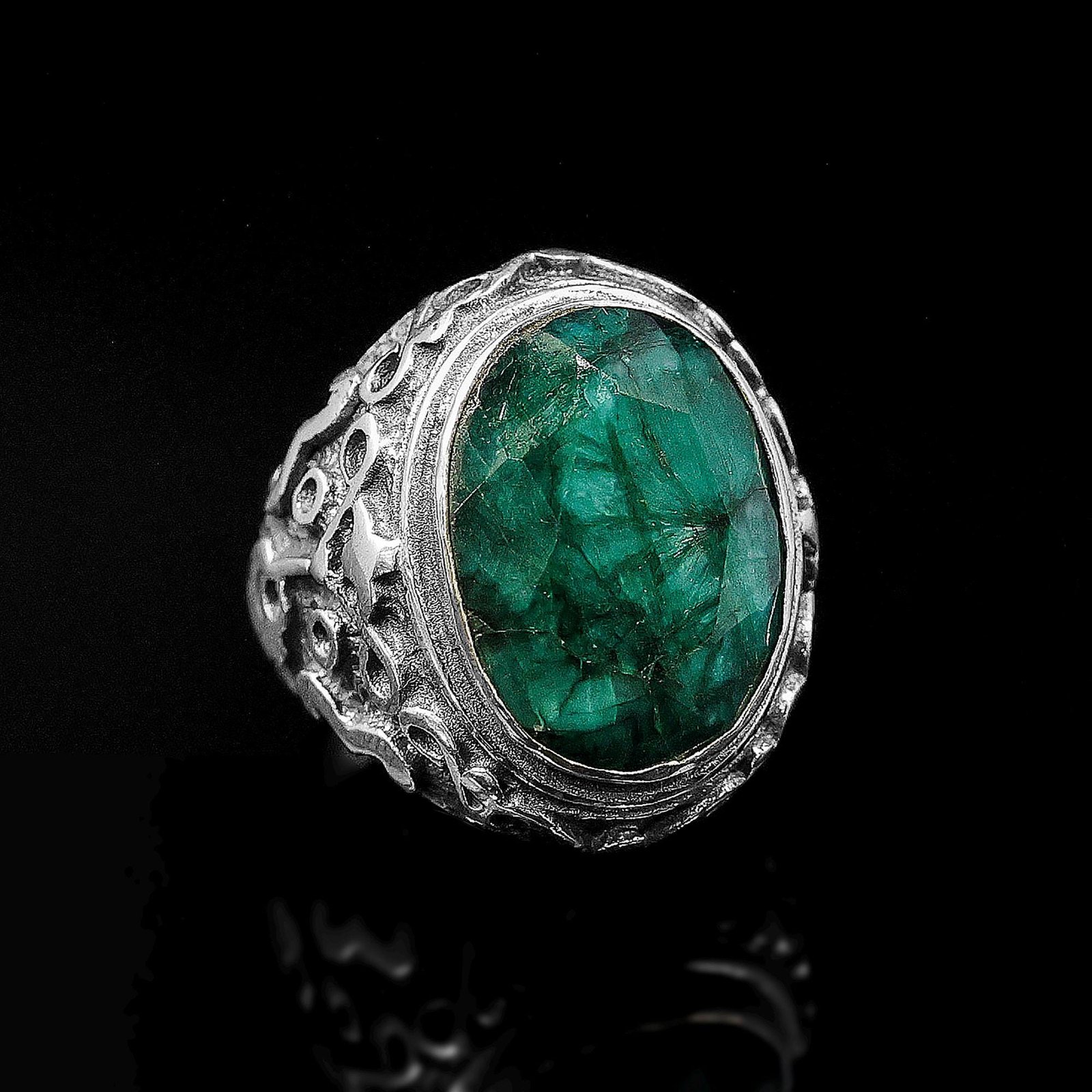 Emerald Ring for Men vintage green gemstone sterling silver jewelry