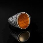 Sterling Silver Tiger's Eye Signet Ring: Natural Brown Gemstone