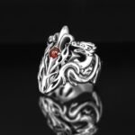 Sterling Silver Dragon Ring with Red Agate - Fantasy Jewelry - Image 2