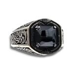 Handmade Sterling Silver Mens Ring: Black Onyx Princess Cut Stone - Image 7