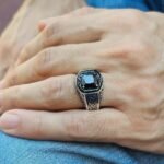 Handmade Sterling Silver Mens Ring: Black Onyx Princess Cut Stone - Image 2