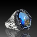 Rainbow Mystic Topaz Sterling Silver Men's Ring - Art Deco Handmade