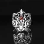 Sterling Silver Dragon Ring with Red Agate - Fantasy Jewelry - Image 3