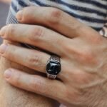 Handmade Sterling Silver Mens Ring: Black Onyx Princess Cut Stone - Image 6
