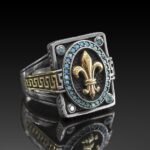 Sterling Silver Fleur De Lis Ring: Onyx Gemstone, Handmade French Jewelry