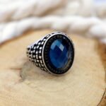 Blue Sapphire Ring for Men: Black Zircon Sterling Silver Statement - Image 2