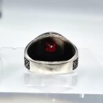 Handmade Sterling Silver Mens Ring: Princess Cut Red Ruby Stone - Image 10