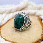 Bold Emerald Sterling Silver Ring for Men – Vintage Green Statement - Image 3