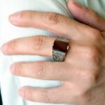 Handmade Fire Amber Ring for Men: Patterned Sterling Silver Band - Image 9
