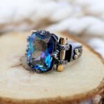 Mystic Topaz Ring: Emerald-Cut Sterling Silver Gothic Statement - Image 4