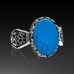 Blue Turquoise Sterling Silver Ring - Handmade Statement Pinky Ring