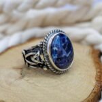 Vintage Sodalite Gemstone Ring sterling silver blue boho jewelry