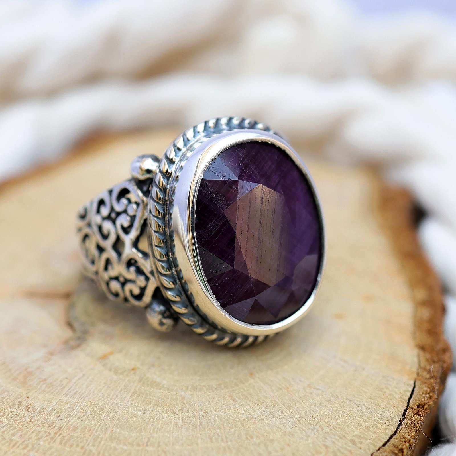 Sterling Silver Mens Ruby Ring vintage July birthstone handcrafted ring