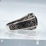 Handmade Sterling Silver Mens Ring: Black Onyx Princess Cut Stone - Image 9