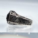 Handmade Sterling Silver Mens Ring: Black Onyx Princess Cut Stone - Image 8