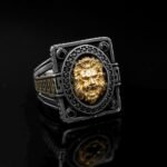 Sterling Silver Lion Head Ring: Gold & Black Gothic Warrior Jewelry