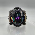 Rainbow Mystic Topaz Ring: Mid-Century 925 Sterling Silver, Bronze Accents - Image 5