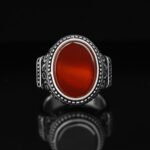 Handmade Sterling Silver Red Agate Ring: Vintage Art Deco Style - Image 3