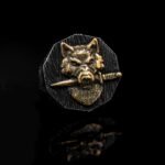 Sterling Silver Wolf Head Sword Ring - Viking Gothic Jewelry