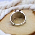 Handmade Fire Amber Ring for Men: Patterned Sterling Silver Band - Image 10
