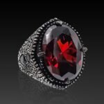 Handmade Sterling Silver Men's Ring: Oval Red Ruby Gemstone