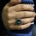 Handmade Sterling Silver Men's Ring: Oval Labradorite Gemstone - Image 8