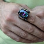 Rainbow Mystic Topaz Ring: Mid-Century 925 Sterling Silver, Bronze Accents - Image 4
