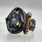 Rainbow Mystic Topaz Ring: Mid-Century 925 Sterling Silver, Bronze Accents - Image 7