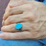 Blue Turquoise Sterling Silver Ring - Handmade Statement Pinky Ring - Image 6