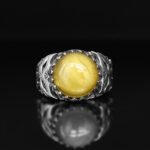 Handmade Sterling Silver Men's Ring: Genuine Yellow Amber Stone - Image 3