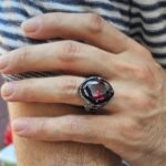 Handmade Sterling Silver Men's Ring: Oval Red Ruby Gemstone - Image 4