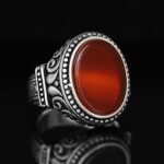 Handmade Sterling Silver Red Agate Ring: Vintage Art Deco Style