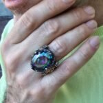 Rainbow Mystic Topaz Ring: Mid-Century 925 Sterling Silver, Bronze Accents - Image 2