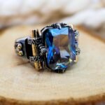 Mystic Topaz Ring: Emerald-Cut Sterling Silver Gothic Statement - Image 2