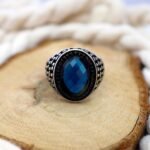 Blue Sapphire Ring for Men: Black Zircon Sterling Silver Statement - Image 3